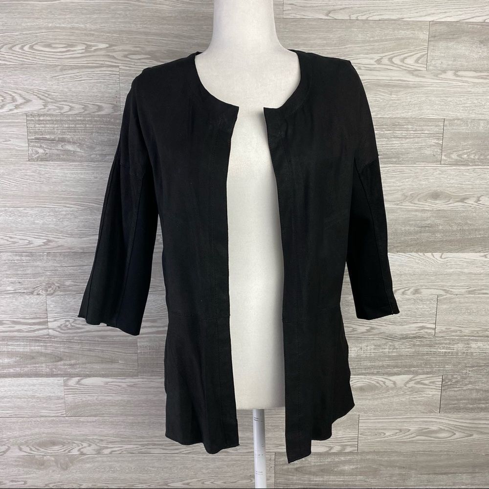 My Tribe Genuine Leather Black Draped Front Jacket